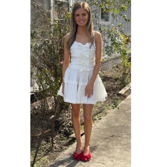 For Love & Lemons Whipped Cream Bow Detail Taffeta Minidress Size Small - Picture 1 of 16